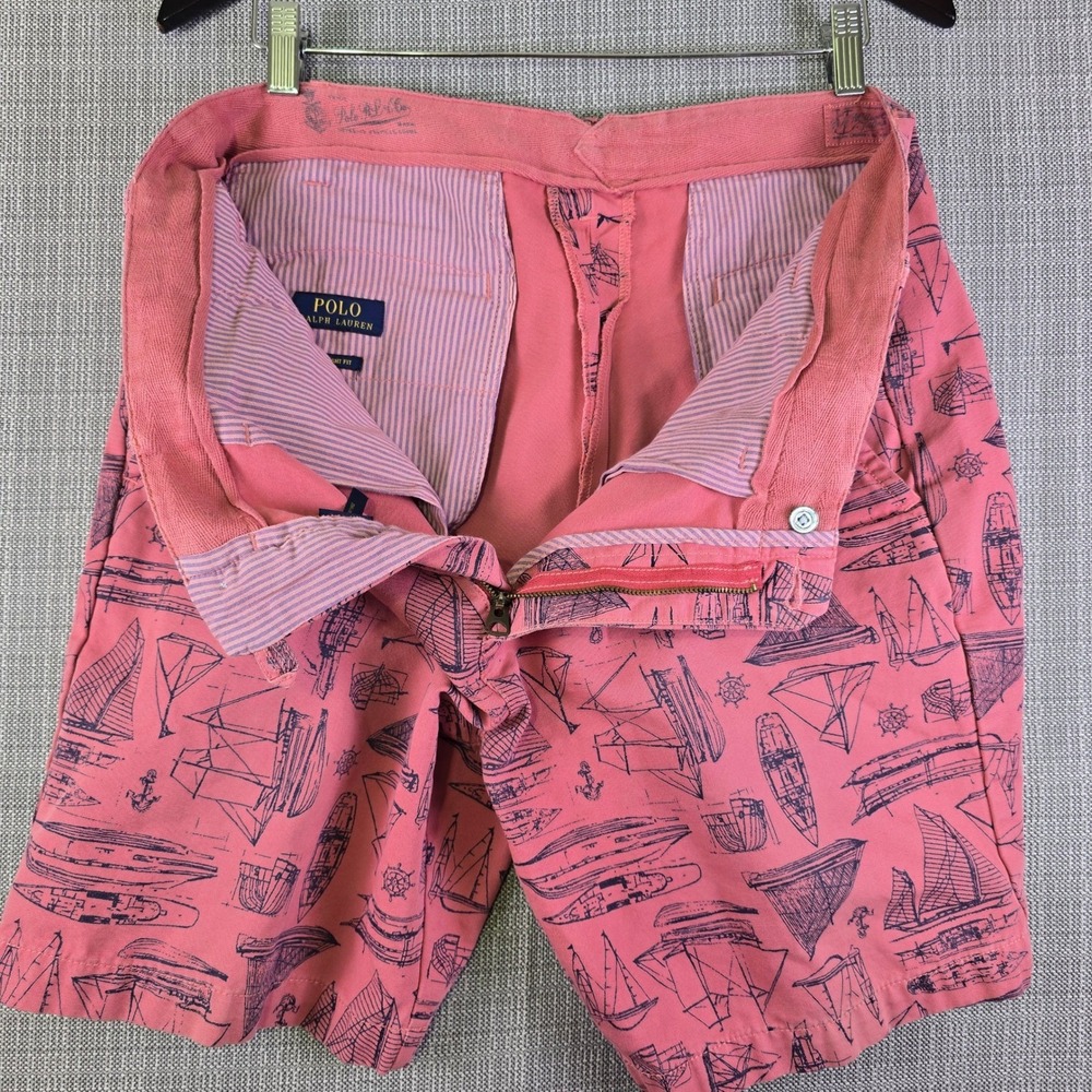 Polo Ralph Lauren Shorts Mens 36 Sailboat Graphic Pink Straight Fit Nautical - Picture 4 of 16